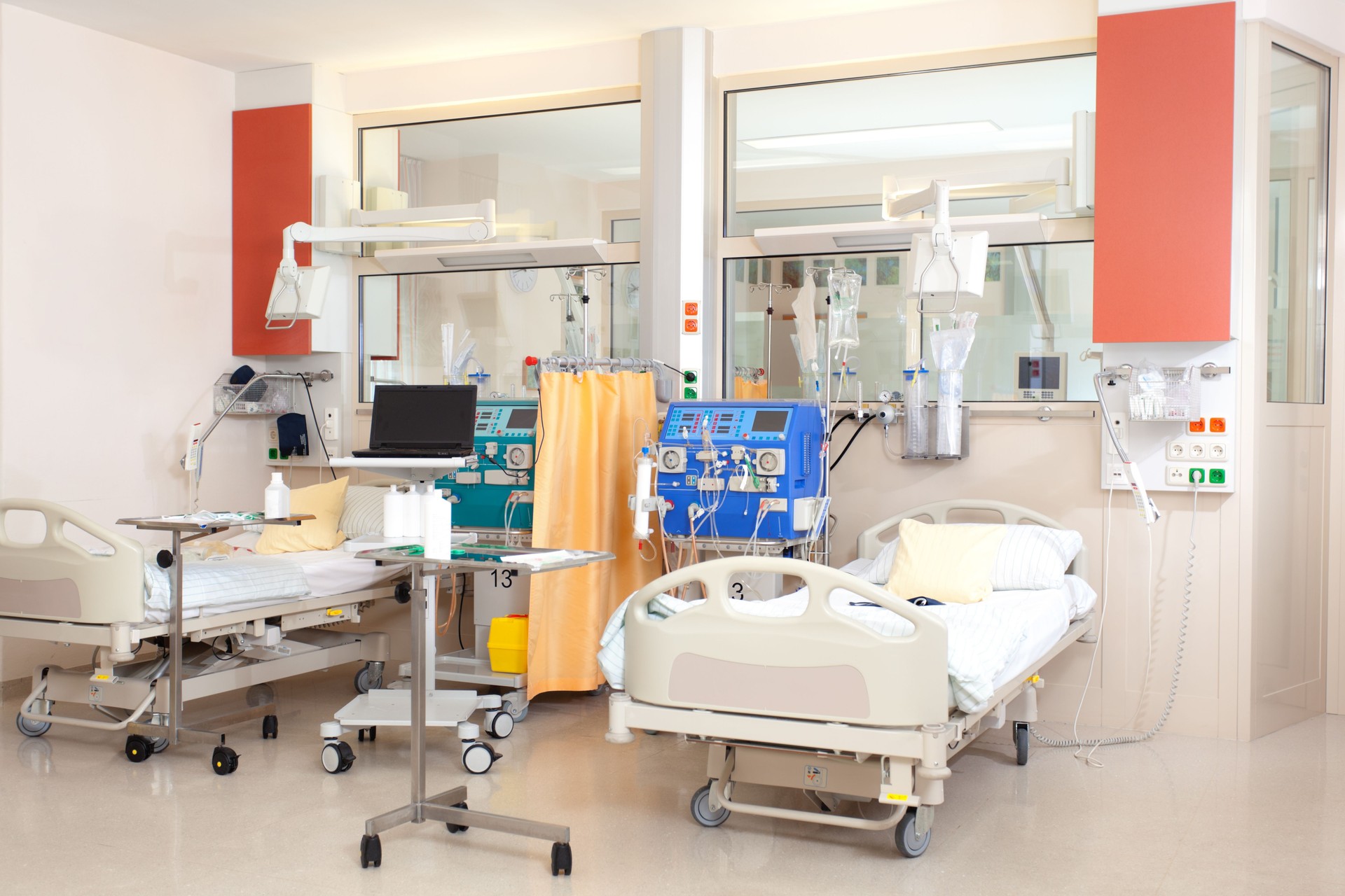 empty beds on dialysis station in hospital